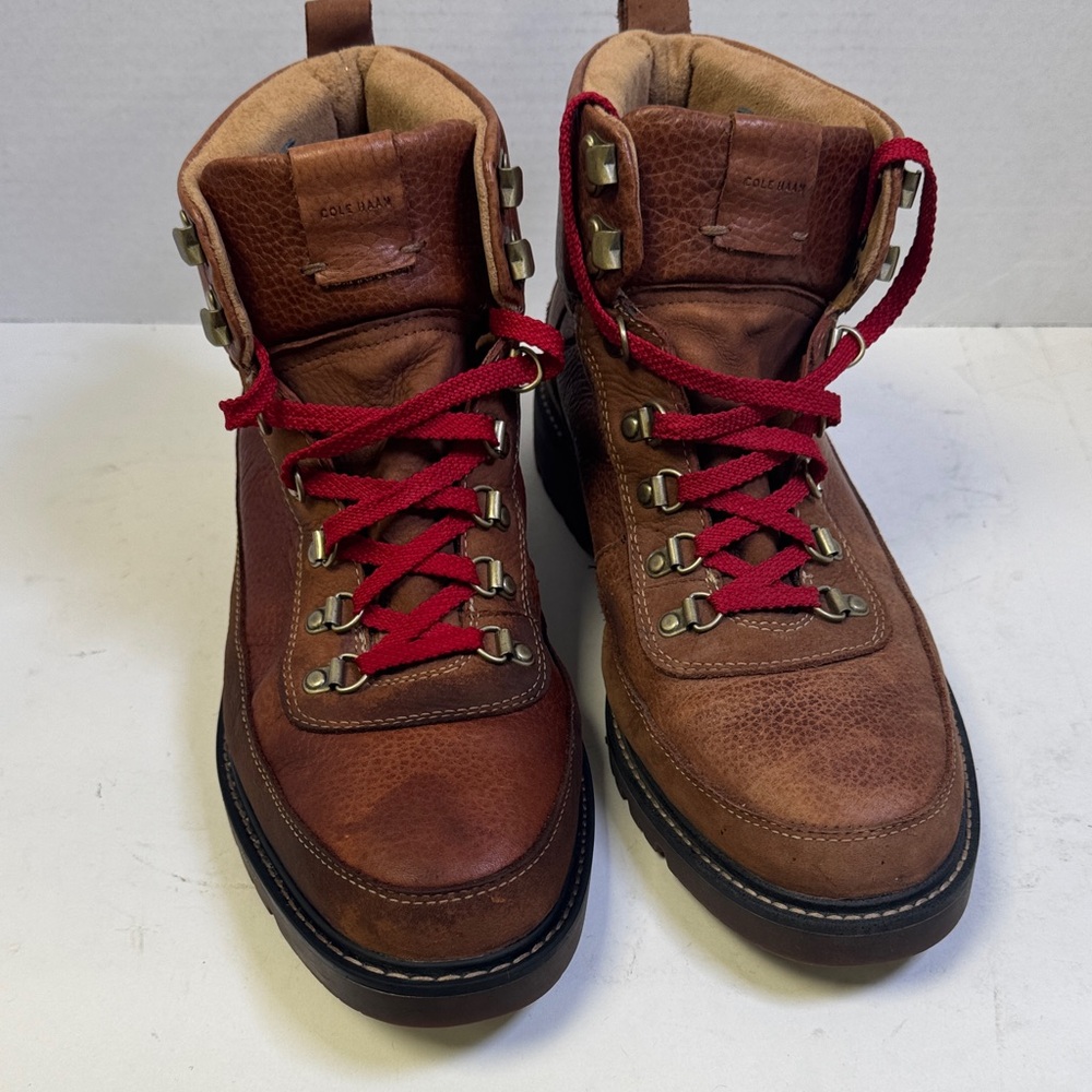 Cole Haan Men's Tan Leather Boots with Red Laces